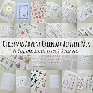 Paquete de 24 actividades navideñas para niños, calendario de adviento imprimible para niños, plantilla para la temporada festiva, juego para el aula, educación en el hogar