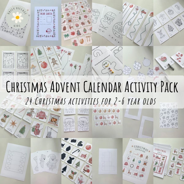 Christmas Children’s 24 Activity Pack, Advent Calendar Printables for Kids, Holiday Season Template, Classroom Set, Homeschool