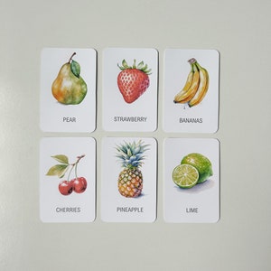 28 Flashcards de frutas para impressão, recurso educacional, bem-estar infantil, alimentação saudável, alimentos do dia a dia, informações nutricionais para crianças