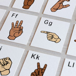 ASL アルファベット フラッシュカード 印刷可能、アメリカ手話アルファベットの学習、指文字、初心者向け ASL、教室リソース