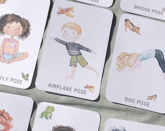 12 carte yoga per bambini stampabili, movimento per bambini per la consapevolezza, attività di educazione fisica, creazione di flashcard sul flusso di yoga, piccoli yogi