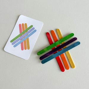 Popsicle Stick Musterkarten druckbar, Paddle Pop Stick Aktivität, beschäftigt Tasche, Feinmotorik der Kinder, Kinderspiele, Holzstab