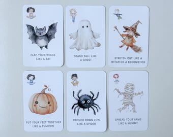 Halloween Yoga Cards for Children: 12 Printable Flashcards (Digital Download)