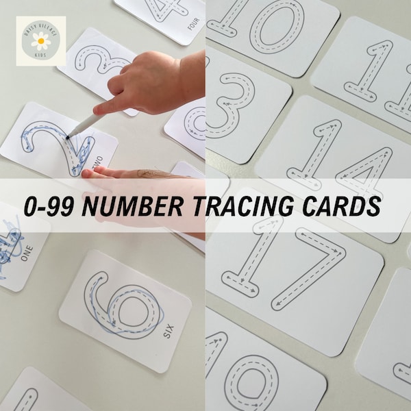 0-99 Number Tracing Cards Printable, Early Writing Skills, Numeracy Development, Learn to Write, Number Recognition, Learn to Count