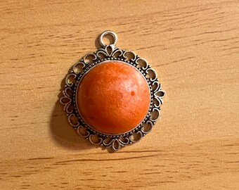 Small Circular Orange Necklace Pendant