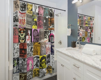 Punk Shower Curtain 71" x 74". Punk flyer shower curtain featuring classic hardcore and punk bands. Punk décor. Punk bathroom. Punk Gift.