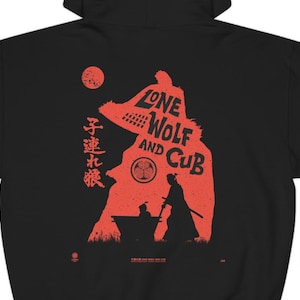Lone Wolf & Son Japońska bluza z kapturem Samurai Warrior z wózkiem dziecięcym. Nadruk z przodu i z tyłu Bushido Samurai Hoodie Świetny prezent karate dla niego