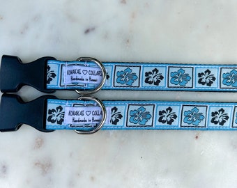 Islander Dog Collar/Leash, Blue Hawaiian Hibiscus Themed