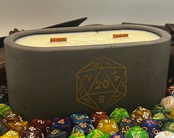 DnD D20 Scented Candle 14oz, Game Room Decor, Concrete Candle, Dungeon Master Gift, Dungeon Decor, Dragon Candle, Gift For Geek, DM Gift