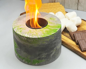 Tabletop Marbled Concrete Fire Pit, Indoor Outdoor, Clean Flame Mini Fire Pit, Modern Home Decor, S'mores cooker, Clean Burning Fire Bowl