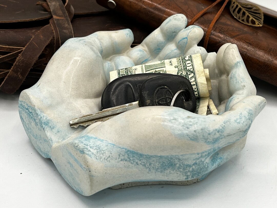 Modern Concrete Key Holder, Turquoise Artistic Valet Tray, Entryway