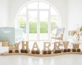 Personalised Wooden Letter Train, christening Gift, First train set, First Birthday Gift, Wooden Train set, Christening Train, 1st Train