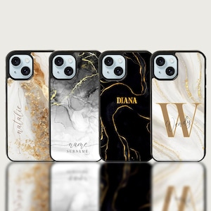 Aangepaste naam Marble-hoes, gepersonaliseerd marmeren monogram iPhone-hoesje marmeren hoes voor iPhone 15 14 13 12 11 Samsung S24 S23 S22 S21 S20 A55 A54