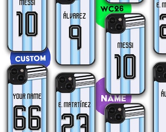 Custom Argetina football phone case personalized with name and numer, Lionel Messi fan gifts, World cup edition 2026, Football fan gifts