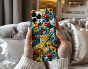 Cute Princess Phone Case – Floral Bookish Tough Case, Faux Embroidery , Boho Aesthetic Phone Cover, Gift for Book Lovers, iPhone 17 17pro 16