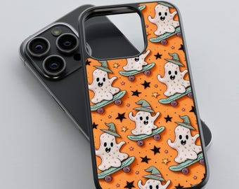Cute Halloween Ghost phone case, Faux embroidery iPhone case, Spooky ghost cover, Halloween aesthetics cover for Samsung S24 S23 S22 A54 A53
