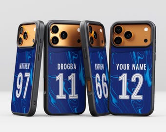Personalized Chelsea football phone case with your name and number, Football fan gifts, Personalized gift for him