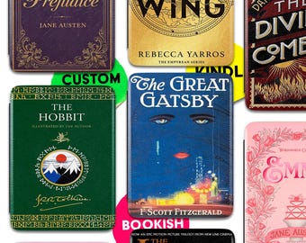 Custom Bookish Kindle case with your favourite Book for paperwhite, colorsoft 11th. 12th gen. with handstrap and magnetic closure