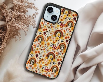 Boho Rainbow and floral phone case / Boho aesthetics / Vintage, Retro, Boho floral iPhone case / Vintage aesthetic cover for iPhone 16 15 14