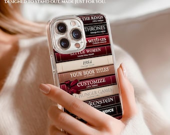 Personalized Bookshelf phone case with your favourite books / Mag Safe Antique Vintage Bookish cover for iPhone and Samsung