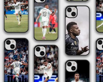 Mbappé voetbal telefoonhoesje, Real Madrid FC cover voor iPhone 17 16 15 14 13 12 11 X XR SE Samsung S24 S23 S22 S21 S20 A55 A54 A53 A52 A14