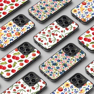 Kirsch Handyhülle, Aquarell Obst Handyhülle, Erdbeer Handyhülle, Blaubeer Hülle, Sommerfrucht Handyhülle, iPhone und Samsung Handyhülle