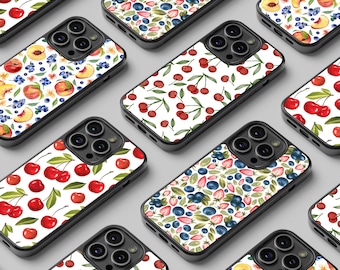 Cherry phone case, Cute watercolour fruit phone case, Strawberry phone case, Blueberry case, summer fruit , iPhone and Samsung  phone case