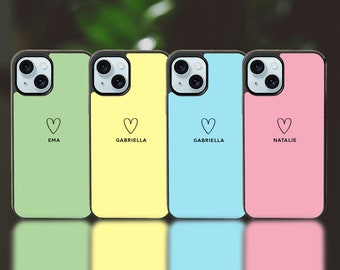 Jolies coques de téléphone personnalisées aux couleurs pastel minimalistes / Coque personnalisée avec prénom pour iPhone SE X XR 11 12 13 14 15 Samsung A12 A13 A14 A15