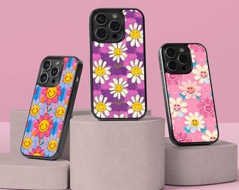 レトロなデイジーの携帯ケース / レトロな花柄のiPhoneケース / キュートでカラフルな花柄のカバー / レトロ、ボヘミアン、ヴィンテージなiPhone 15 14 13 12 11 X SE用ケース