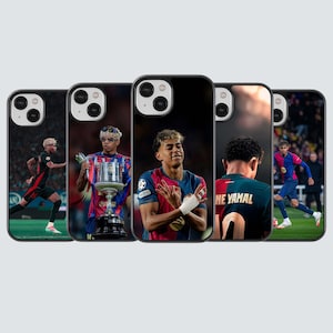 May include: A collection of five black phone cases, each featuring a different image of a soccer player. The cases display action shots and portraits of the athlete in various poses, with the team's colors and logo.
