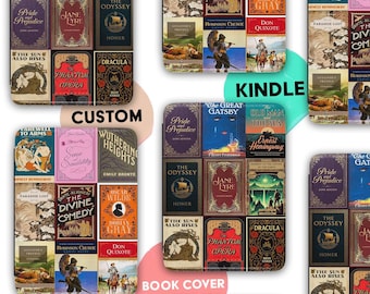 Personalized Bookish Library Kindle case with your favourite books from any Era for paperwhite, colorsoft 12th gen.