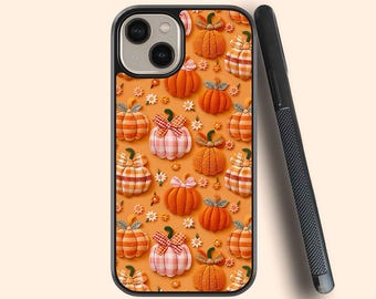Halloween pumpkin faux embroidery phone case, Pumpkin phone case, Spooky season aesthetic cover for iPhone 16 15 14 13 12 11 XR SE 2022 7 8