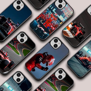 Custodia per telefono ispirata a Leclerc, custodia per iPhone F1 Racing, regali per fan della Formula Uno, custodia per telefono ispirata alla Ferrari per iPhone 16 15 14 13 12 11 X SE 7