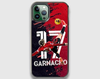 Garnacho voetbal telefoonhoesje, Manchester United, Rode Duivels hoesje voor iPhone 7 8 SE 2020 X XR 11 12 13 14 15 Samsung A13 A14 A33 A54 S22 S23