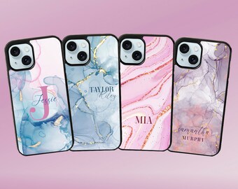 Custom marble case/ Personalized name cover/ Monogram iPhone case/ Cute, trendy phone case/ Custom gift for her/ Pink marble iPhone Samsung