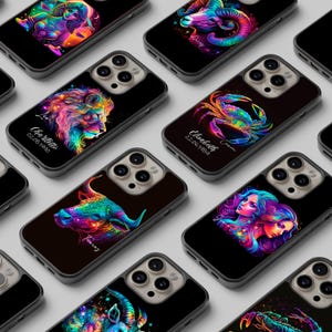 Gepersonaliseerde telefoonhoes met alle sterrenbeelden met je naam / astrologiecover voor iPhone X XR 11 12 13 14 15 16 Samsung S21FE S21 S22 A53 enz.