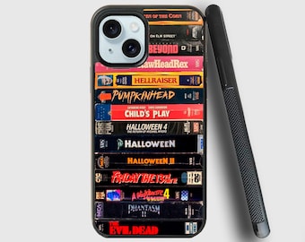 Étui pour téléphone avec cassette VHS d'horreur rétro / Étui de téléphone pour films d'horreur / Halloween effrayante et effrayante / Cadeau pour les amateurs de films d'horreur pour iPhone 15 14 13 12 11 SE