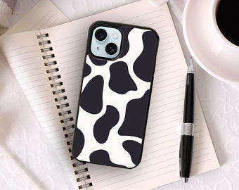 Custodia per iPhone con motivo stampa mucca/ Custodia per telefono con motivo animale/ Cover in bianco e nero per iPhone 15Pro Max 14Plus 13mini 12pro 11Pro max SE 202 XR