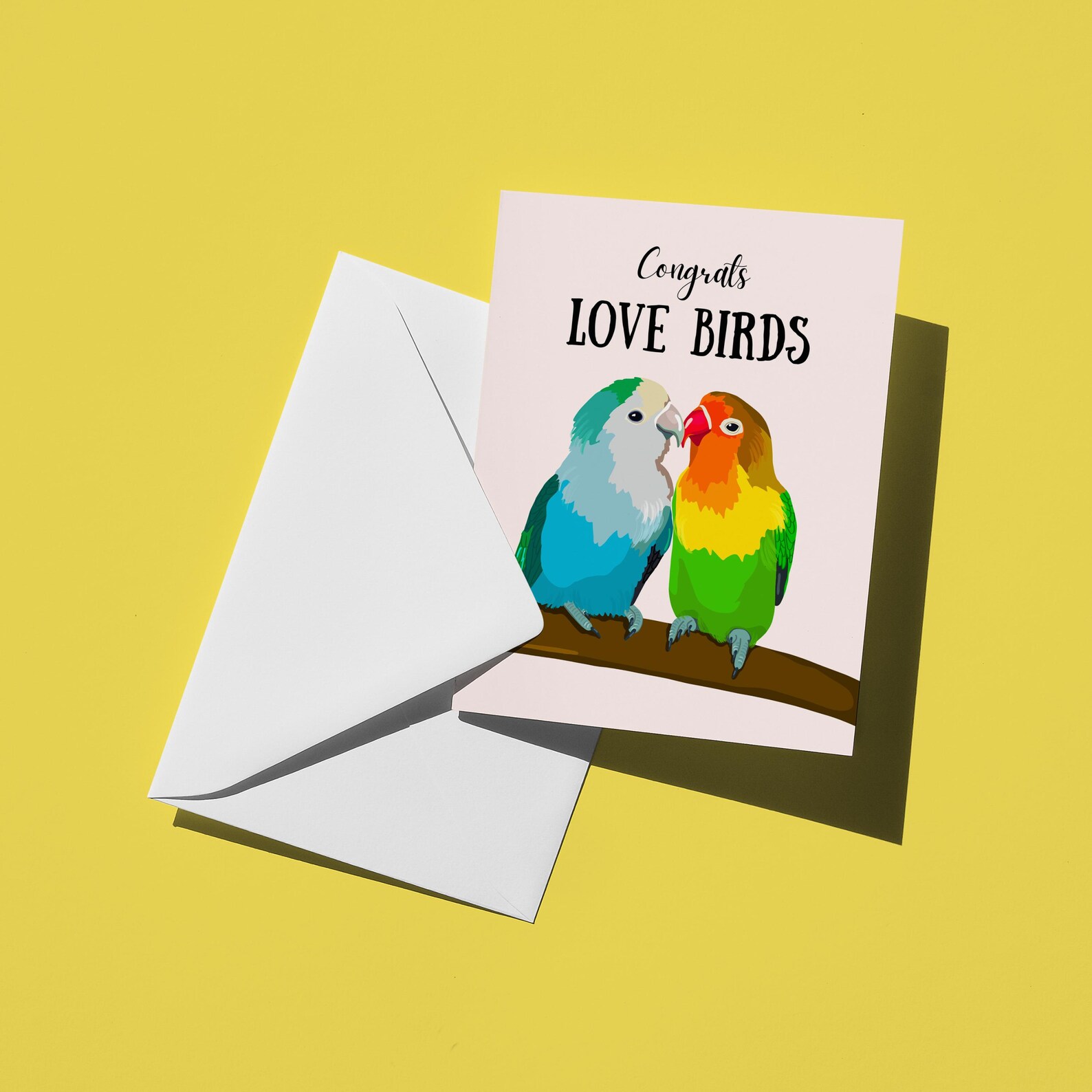 Congrats Love Birds Wedding Card - Etsy