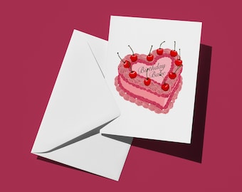 Tarjeta de cumpleaños para una nena: Ilustración de un pastel vintage