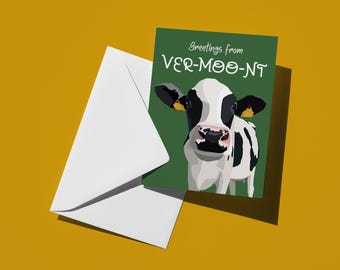 Tarjeta de saludos de Ver-moo-nt / Tarjeta de felicitación hecha a mano