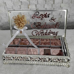 Wedding Chocolate Favors with Custom Glass Box, Personalized Chocolate Favors for Wedding, Baptism, Quinceañera Sweet 16, Baby Shower image 5