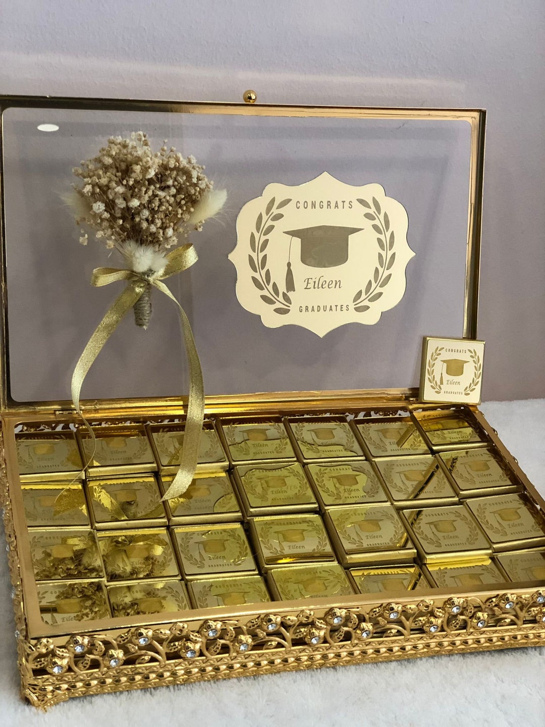 Custom Graduation Chocolate Favors: Personalized Glass Box Gift - Etsy