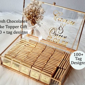 Wedding Chocolates and Glass Box, Personalized Chocolate Favors for Wedding, Baptism, Quinceañera Sweet 16, Baby Shower, Bridal Shower