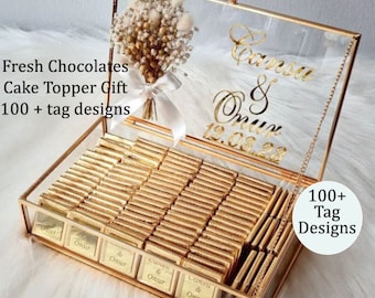 Wedding Chocolate Favors with Custom Glass Box, Personalized Chocolate Favors for Wedding, Baptism, Quinceañera Sweet 16, Baby Shower