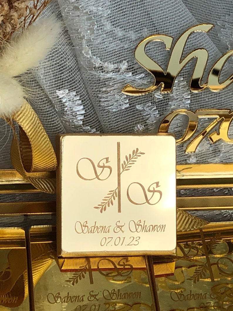 Wedding Chocolate Favors with Custom Glass Box, Personalized Chocolate Favors for Wedding, Baptism, Quinceañera Sweet 16, Baby Shower image 3