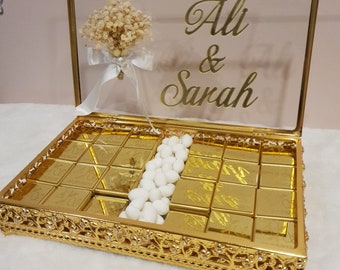 Wedding Chocolate Favors with Custom Glass Box, Almond Candy, Personalized Chocolate Favors for Wedding, Quinceañera Sweet 16, Baby Shower