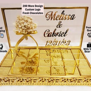 Personalized Chocolate Favors, Custom Glass Box for Wedding, Baptism, Quinceañera, Free-Express Shipping