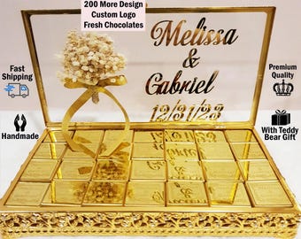 Personalized Chocolate Favors: Custom Glass Box for Wedding, Baptism, Quinceañera