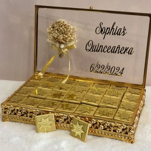 Rapunzel Quinceañera Chocolate Favors: Personalized Glass Box